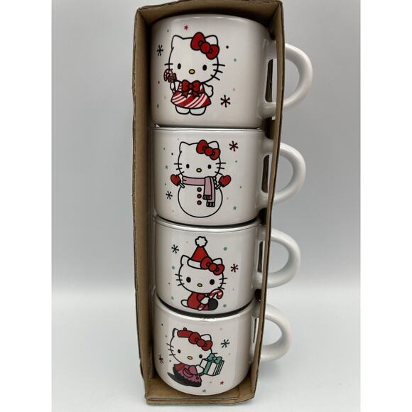 Hello Kitty Christmas Stacked Ceramic Espresso Mugs Set of 4 TikTok Viral! NEW! - Picture 1 of 7